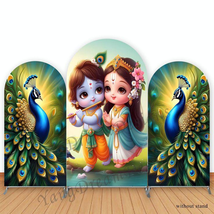 Krishna and Radha peacock panels