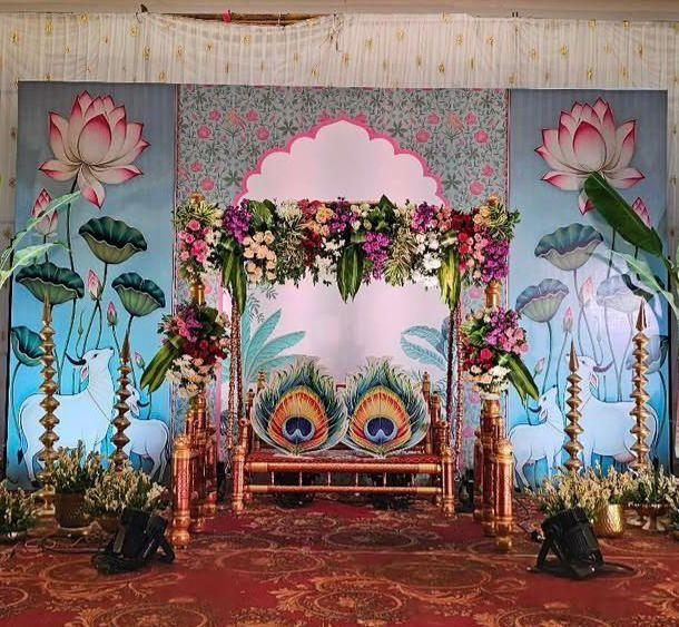 Lotus and peacock baby shower jhula