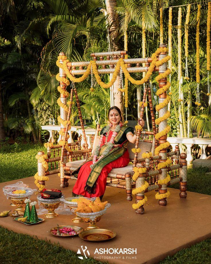 Marigold-wrapped outdoor jhula