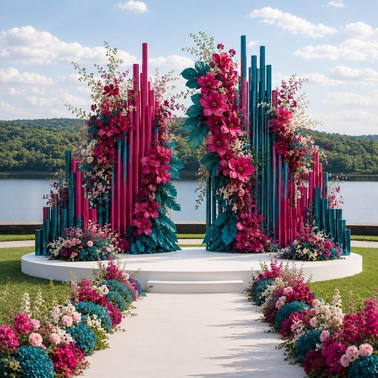 Floral column ceremony stage
