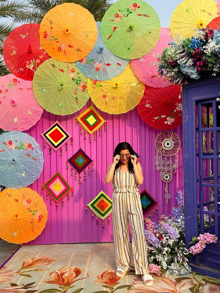 Paper parasol photo wall