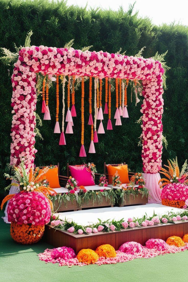 Pink rose mandap with tassels